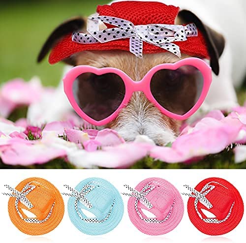 Bargain Mart - 4 Pieces Dog Princess Hat Round Brim Pet Baseball Hat Dog Mesh Porous Cap with Ear Holes Pet Outdoor Sun Protection