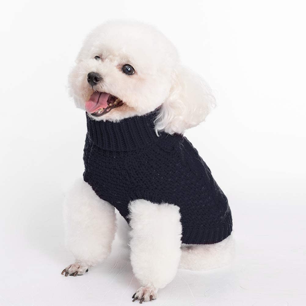 Bargain Mart - Dog Apparel Turtleneck Dog Sweater - Winter Coat Knit Clothes with Leash Hole for Cold Weather