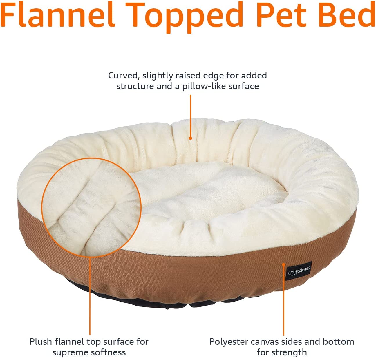 Bargain Mart - Round Bolster Dog with Flannel Top Dog Bed