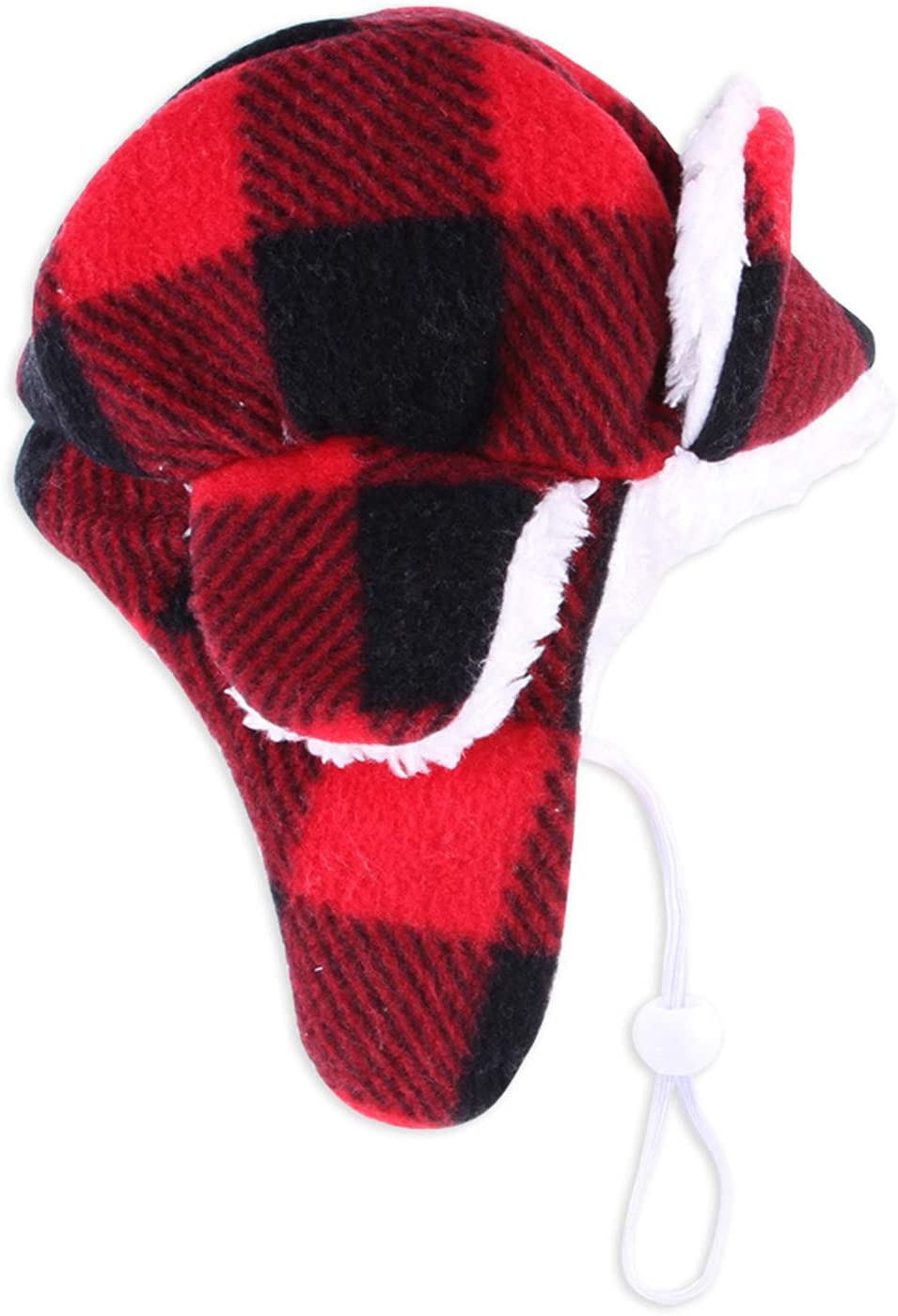 Bargain Mart - Christmas Dog Hat with Earmuffs Winter Adjustable Pet Red Plaid Pet Cap