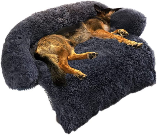 Bargain Mart - Dog Calming Fluffy Plush Dog Mat for Furniture Protector with Removable Washable Cover