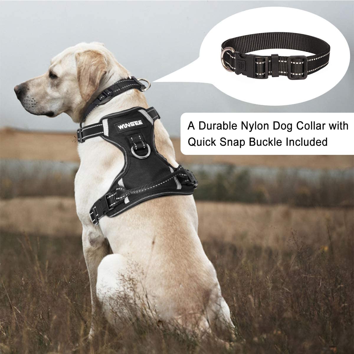 Bargain Mart - No Pull, Pet Harnesses with Dog Collar, Adjustable Reflective Oxford Outdoor Vest, Front/Back Leash Clips