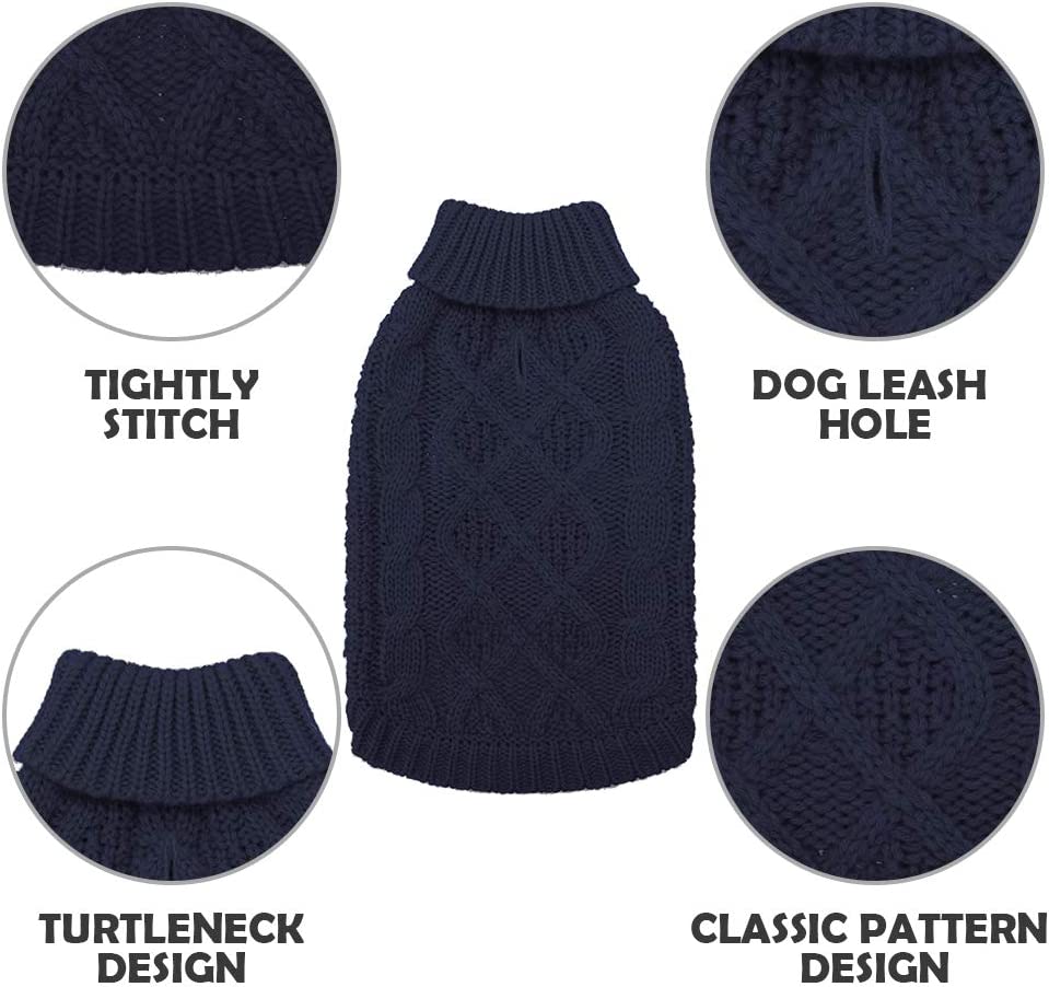 Bargain Mart - Dog Apparel Turtleneck Dog Sweater - Winter Coat Knit Clothes with Leash Hole for Cold Weather