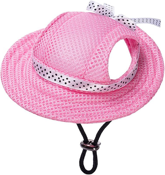 Bargain Mart - Round Brim Princess Cap Visor Hat Pet Dog Mesh Porous Sun Cap with Ear Holes