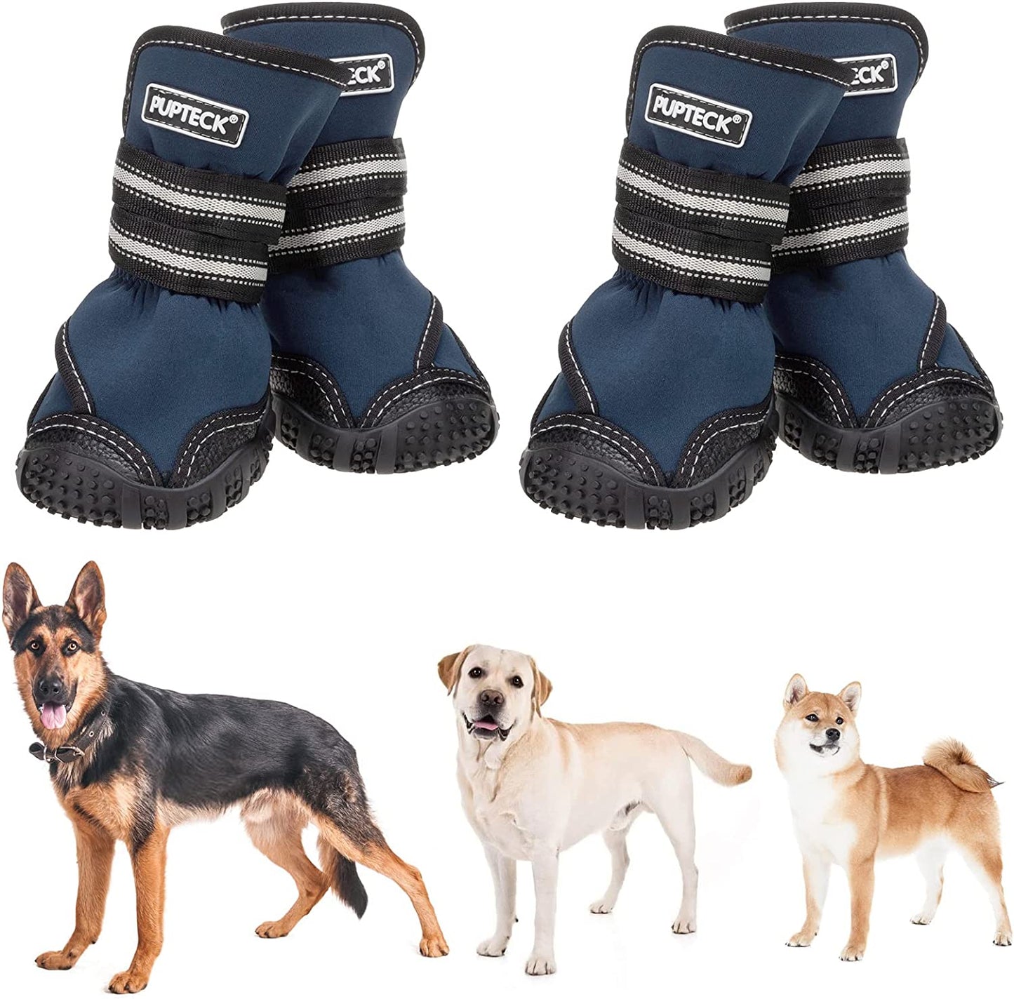 Bargain Mart - Waterproof 2 Pairs Anti-Slip Paw Protector - Doggy Shoes with Reflective Straps