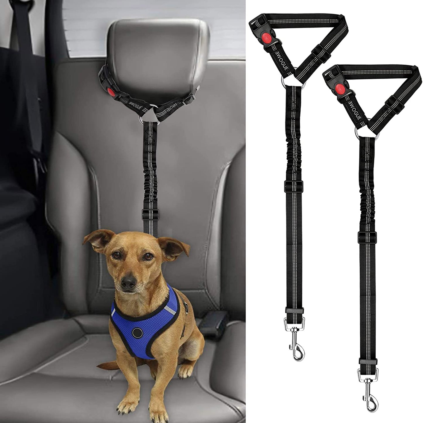 Bargain Mart - 2 Packs Dog Cat Safety Seat Belt Strap Car Headrest Restraint Adjustable Nylon Fabric