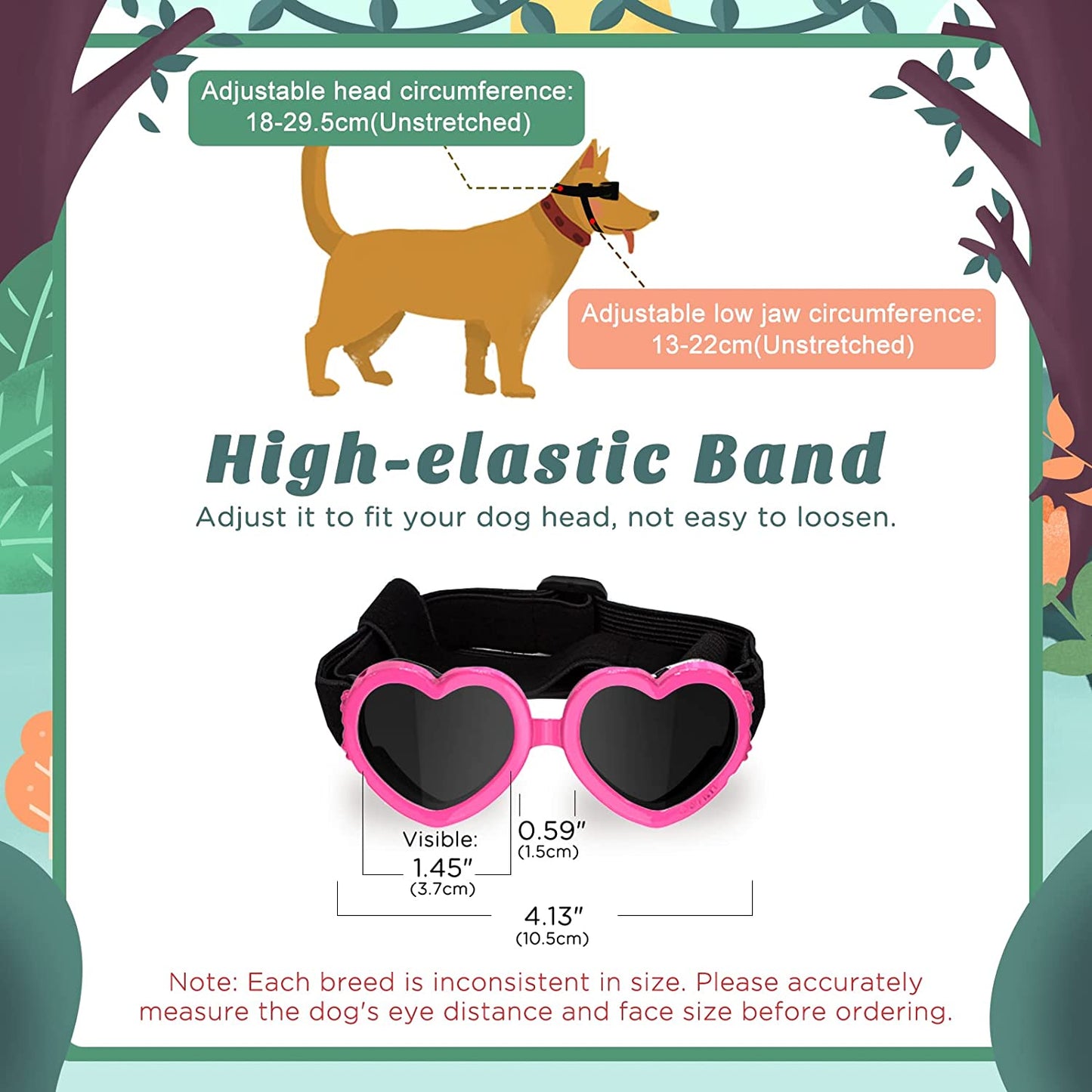 Bargain Mart - UV Protection Goggles Eye Wear Protection with Adjustable Strap Doggy Heart Shape Anti-Fog Sunglasses