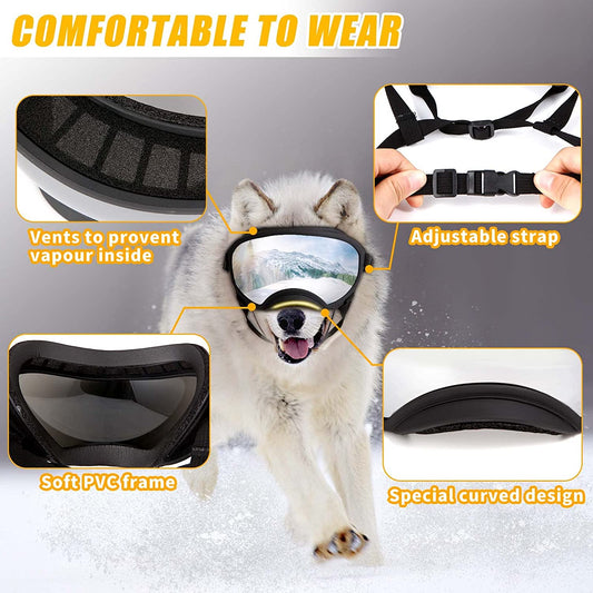 Bargain Mart - Safety Sunglasses for Dogs with Adjustable Straps and Clear Curved Lenses for All-round Vision