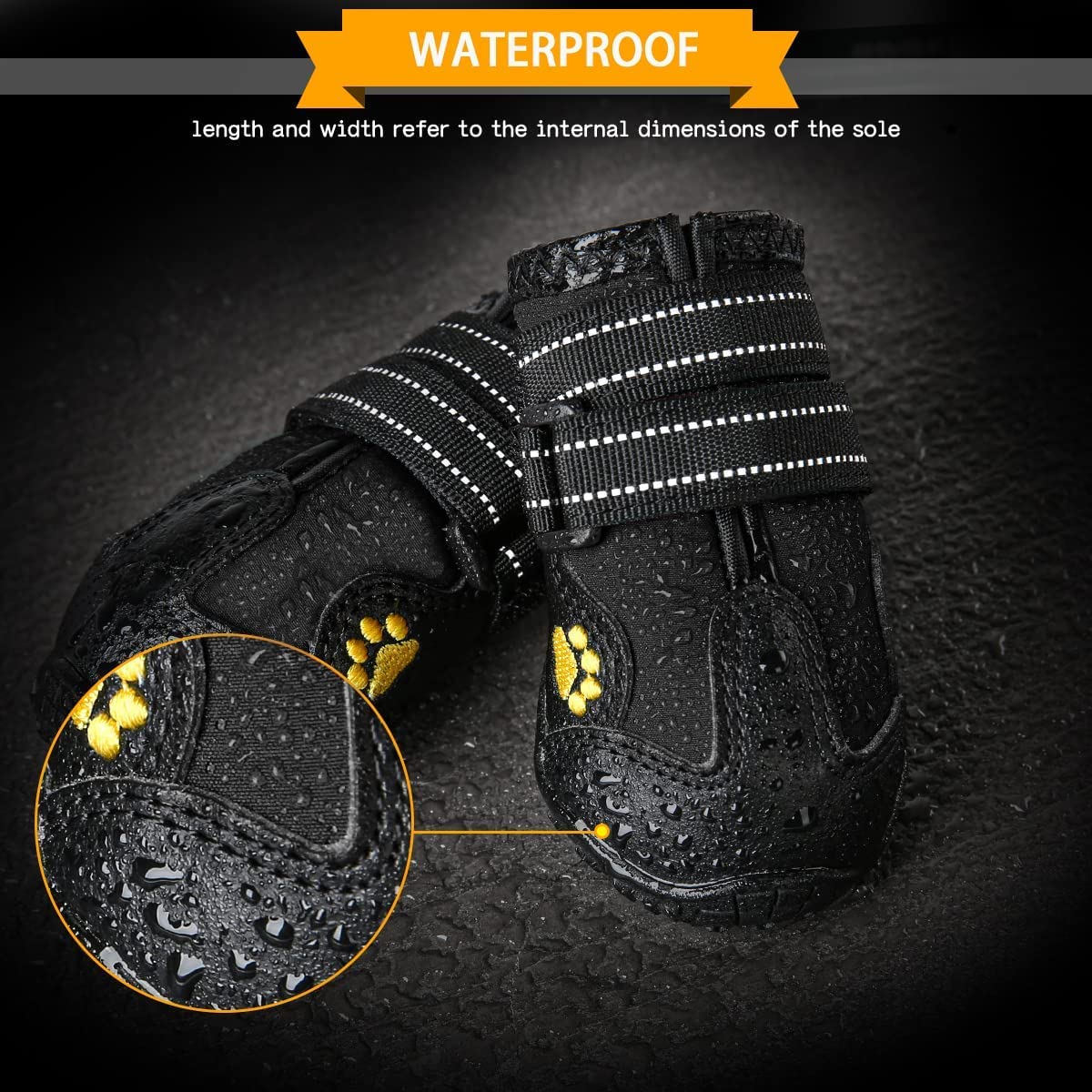 Bargain Mart - Waterproof Boots for Dogs, Dog Booties with Anti-Slip Sole Reflective Straps