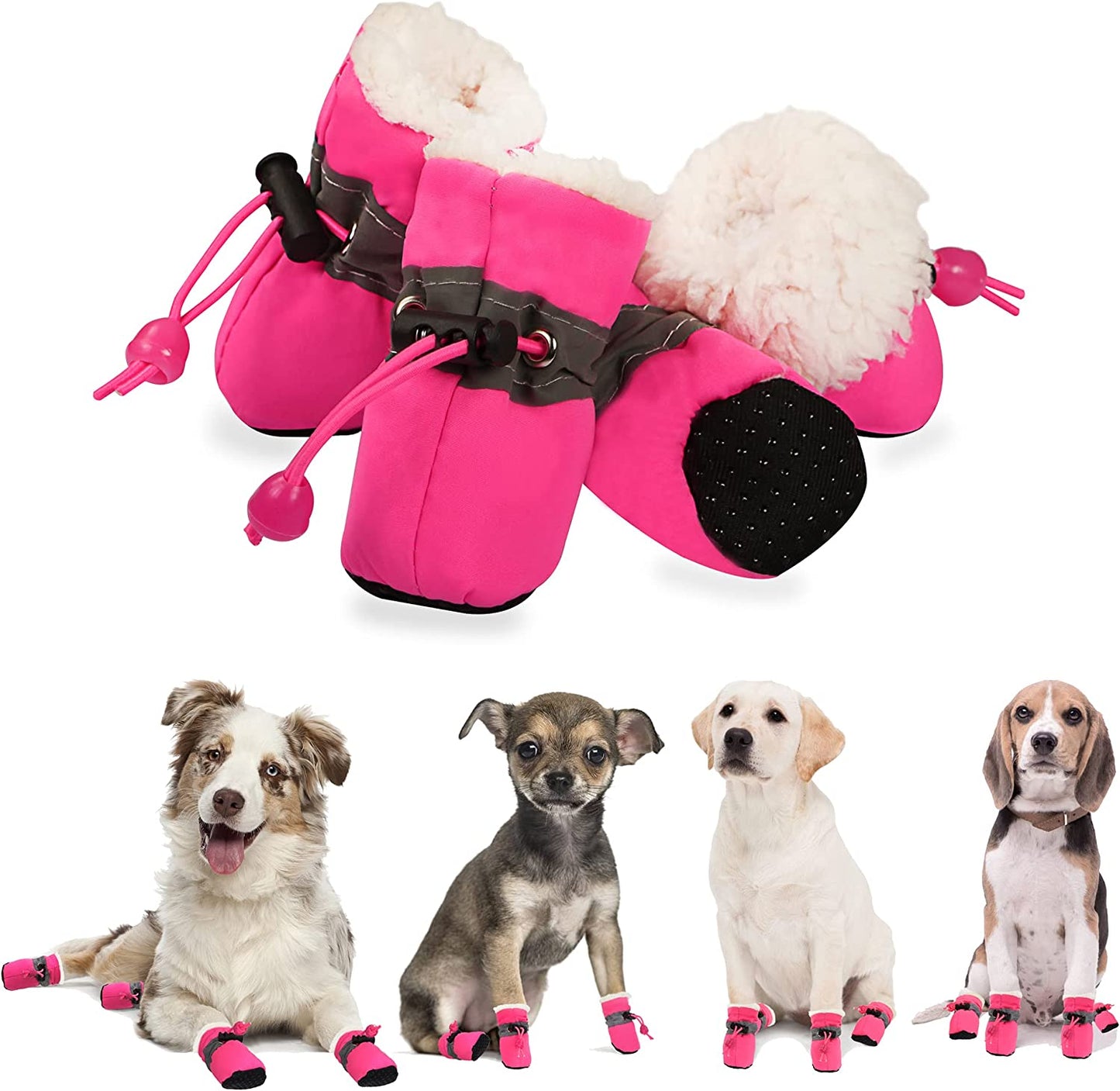 Bargain Mart - Dog Boots & Paw Protectors, Fleece Warm Snow Booties for Puppy with Reflective Strip Anti-Slip Rubber Sole