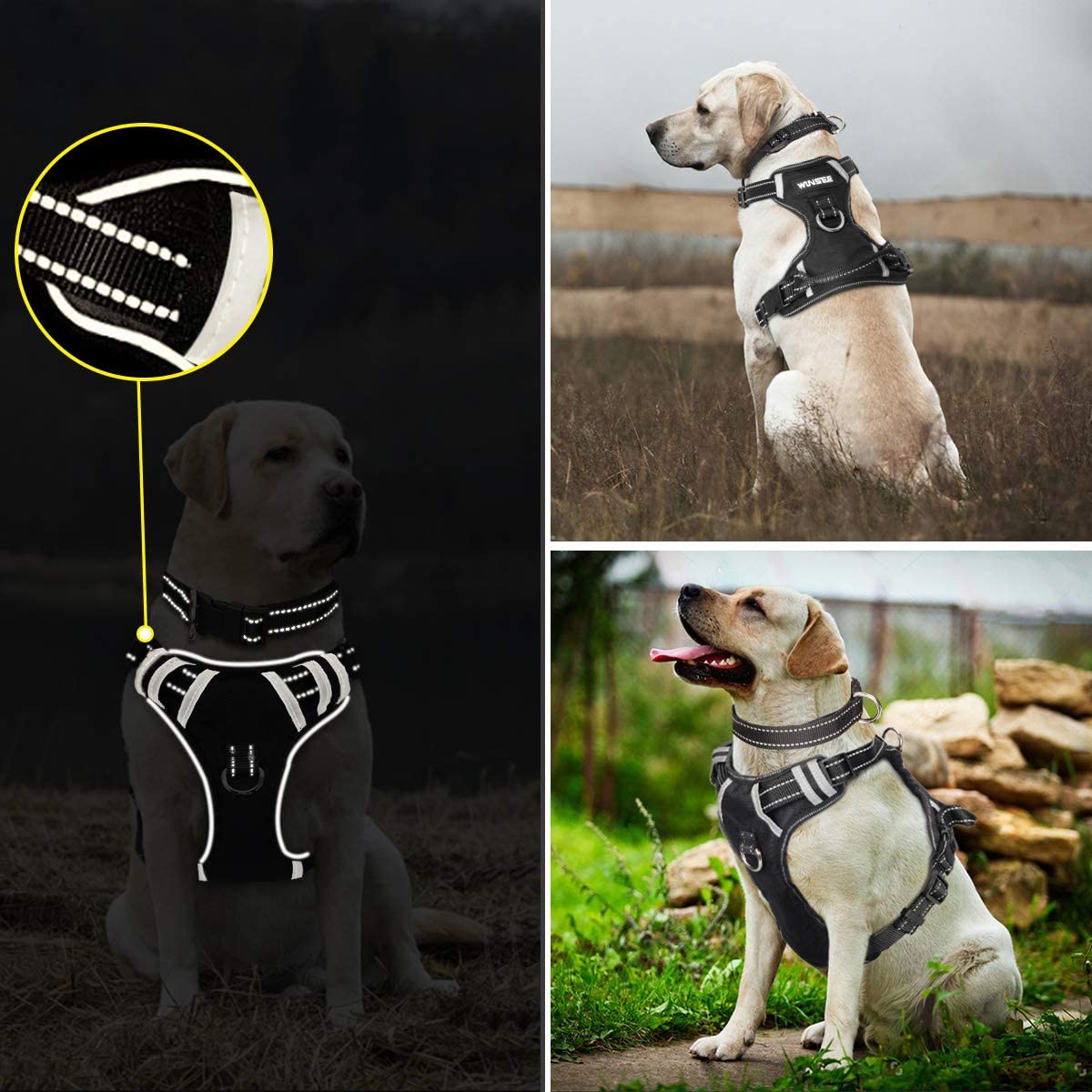 Bargain Mart - No Pull, Pet Harnesses with Dog Collar, Adjustable Reflective Oxford Outdoor Vest, Front/Back Leash Clips