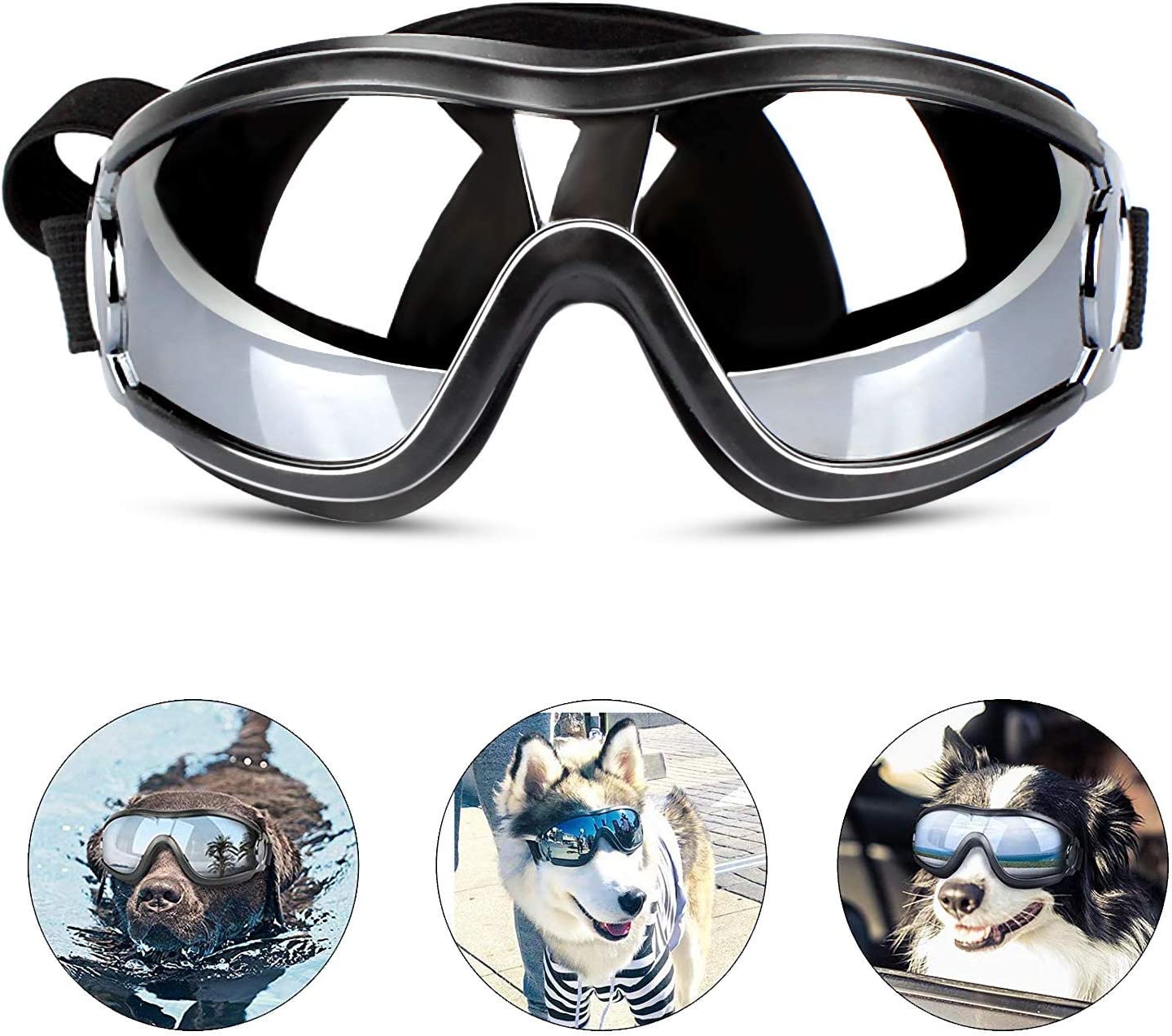 Bargain Mart - Dog Goggles Adjustable Strap for Travel Skiing and Anti-Fog