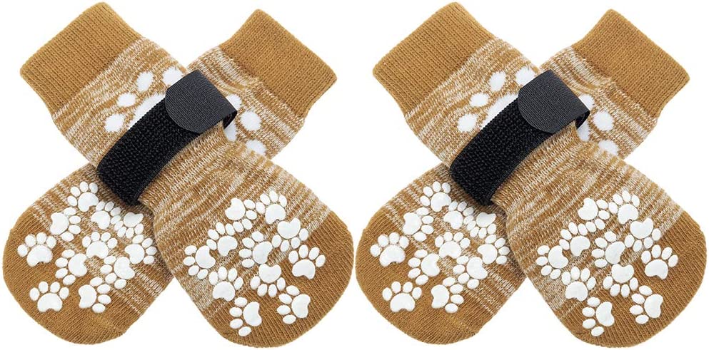 Bargain Mart - Double Side Anti-Slip Dog Socks 2 Pairs - Adjustable Pet Paw Protector with Strap