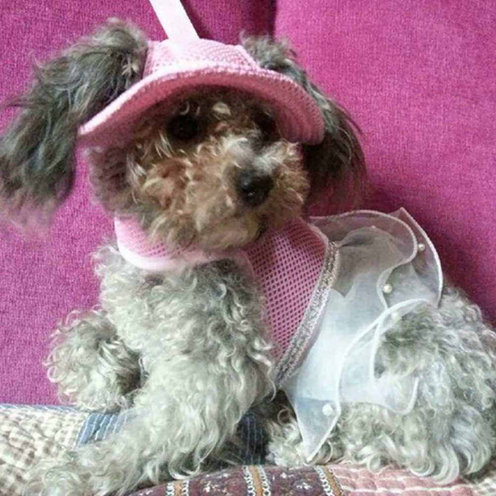 Bargain Mart - Round Brim Princess Cap Visor Hat Pet Dog Mesh Porous Sun Cap with Ear Holes