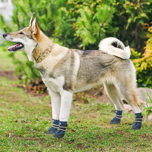 Bargain Mart - Waterproof 2 Pairs Anti-Slip Paw Protector - Doggy Shoes with Reflective Straps