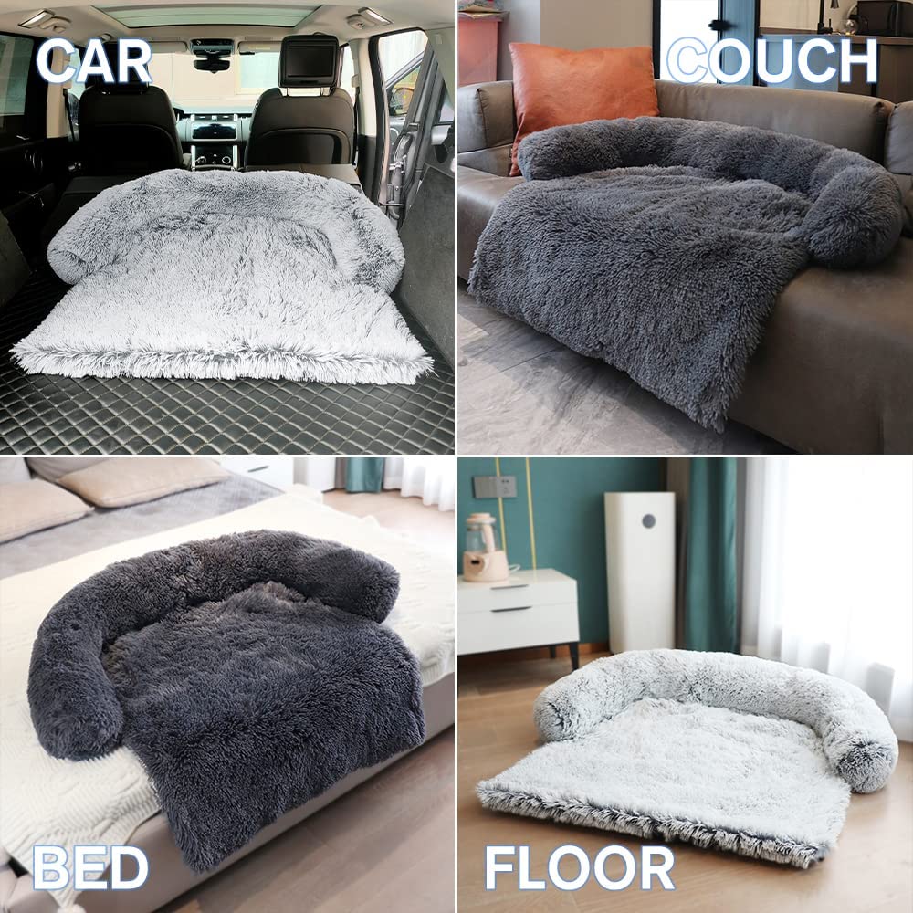 Bargain Mart - Dog Calming Fluffy Plush Dog Mat for Furniture Protector with Removable Washable Cover