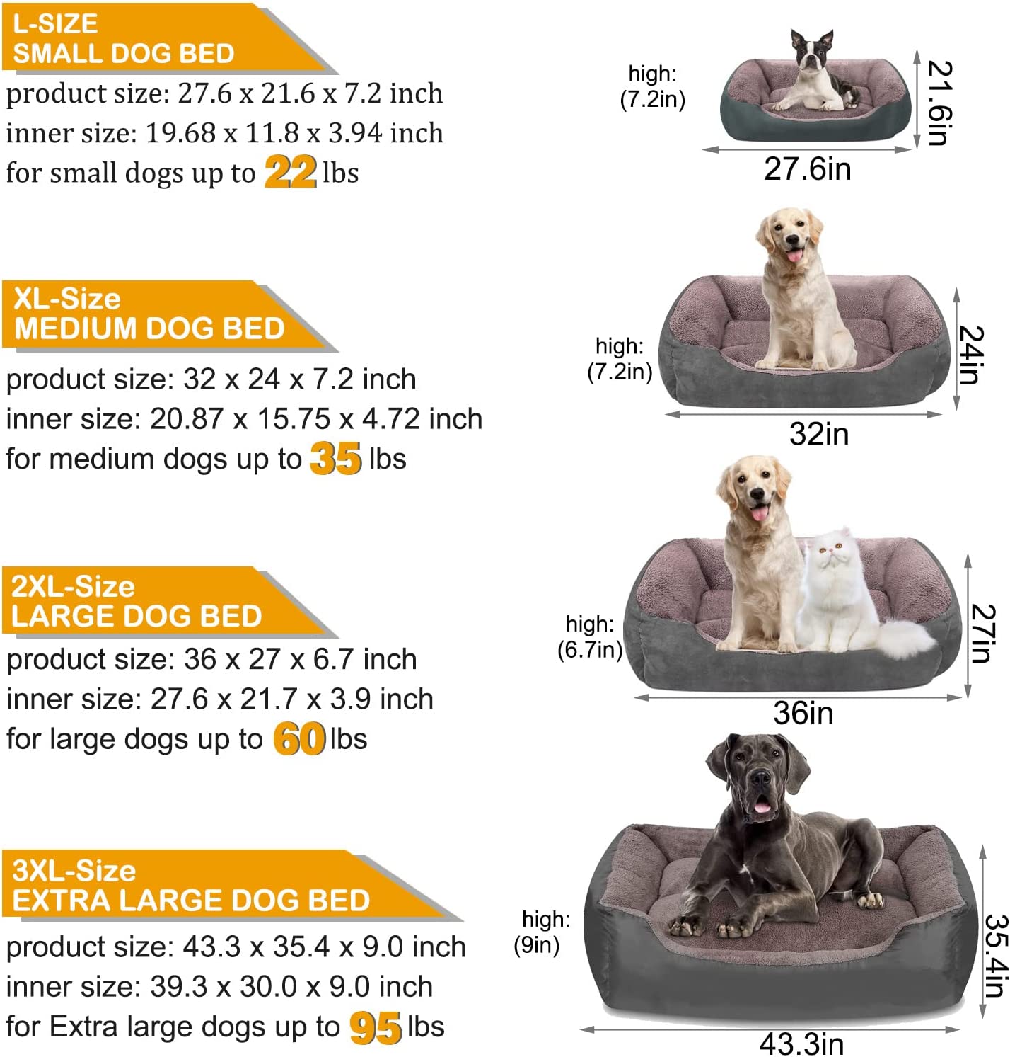 Bargain Mart - Chew Proof Dog Bed Couch Sofa, Breathable Dog Bed Couch for Small Medium Large Dogs Cat