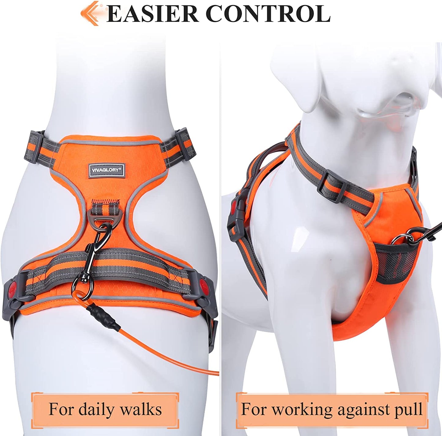 Bargain Mart - Pull Dog Harness, Soft Padded Easy Control Handle Dogs for Walking & Training, Escape Proof Reflective Pets Vest Harnesses with Front Hook