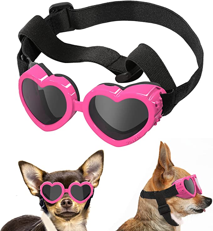 Bargain Mart - UV Protection Goggles Eye Wear Protection with Adjustable Strap Doggy Heart Shape Anti-Fog Sunglasses