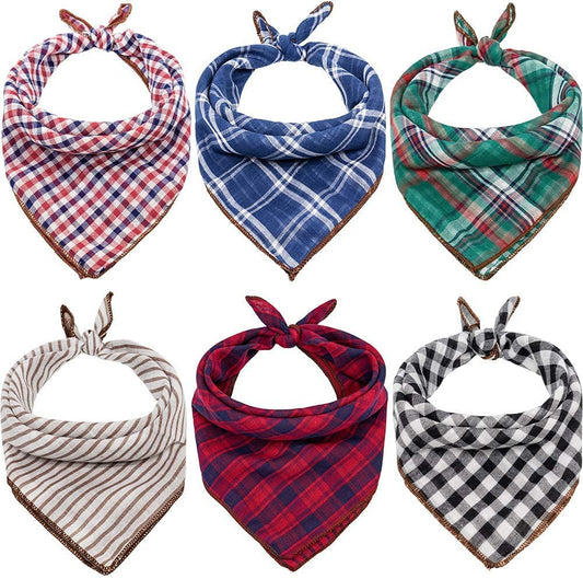 Bargain Mart - 6PCS Birthday Gift Washable Green Black Brown Blue Red Square Plaid Printing Dog Bib