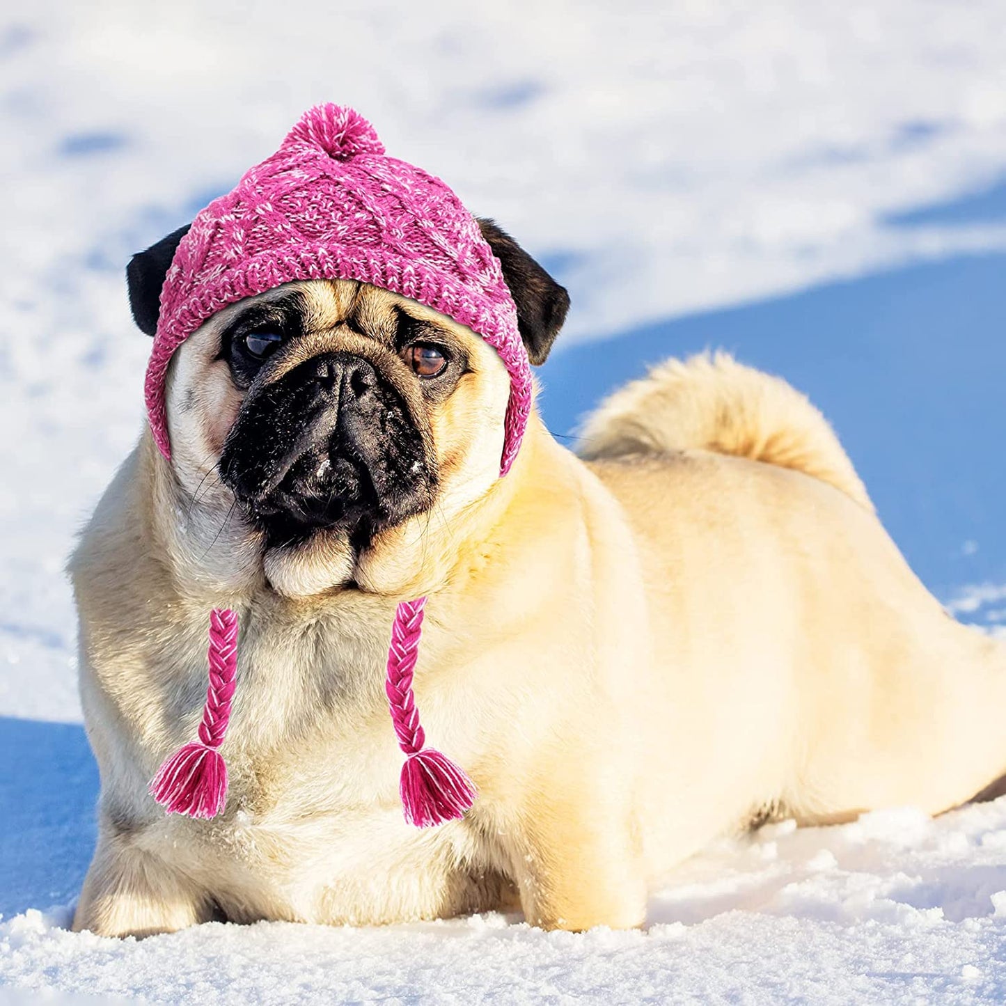 Bargain Mart - 2 Pieces Warm Pom Hat Party Knit Dog Beanie Puppy Dog Cap with Ear Holes Pet Knitted Snood Headwear for Christmas