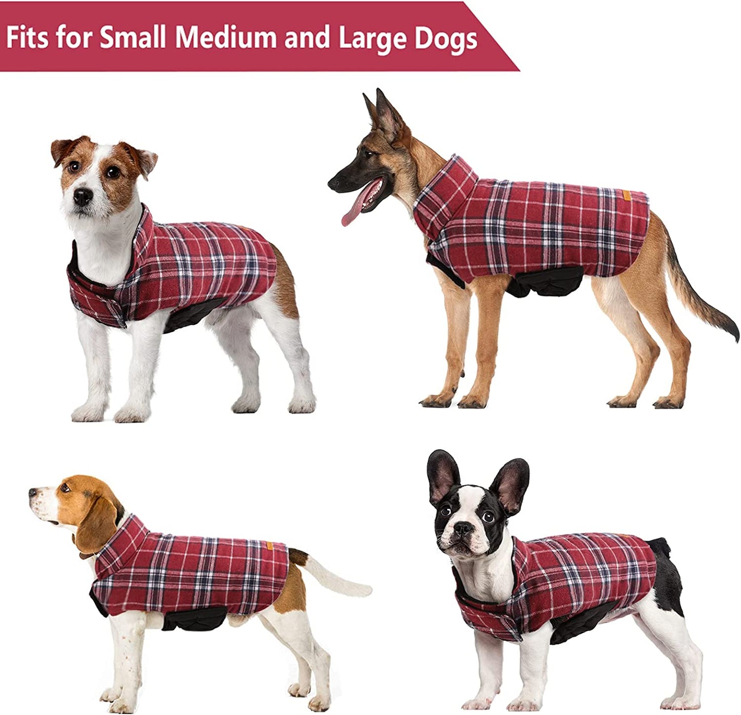 Bargain Mart - Cozy Waterproof Windproof Reversible British Style Plaid Dog Vest , Warm Dog Apparel for Cold Weather