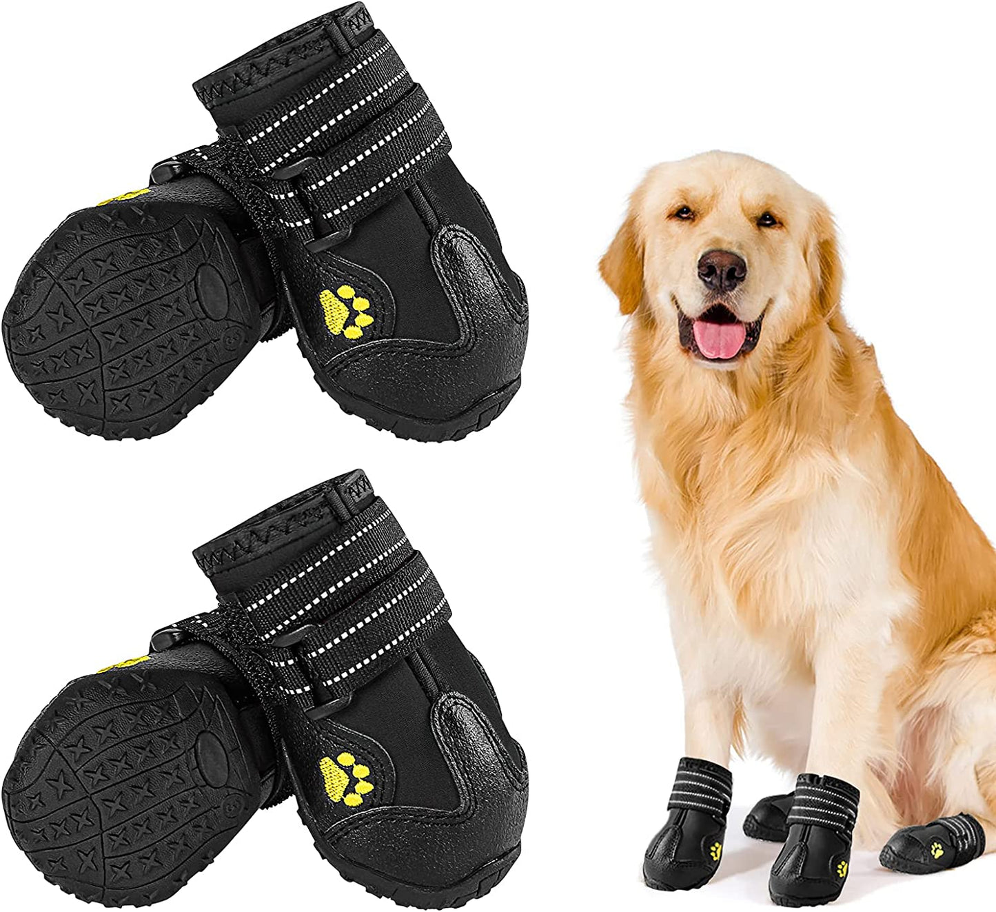 Bargain Mart - Waterproof Boots for Dogs, Dog Booties with Anti-Slip Sole Reflective Straps