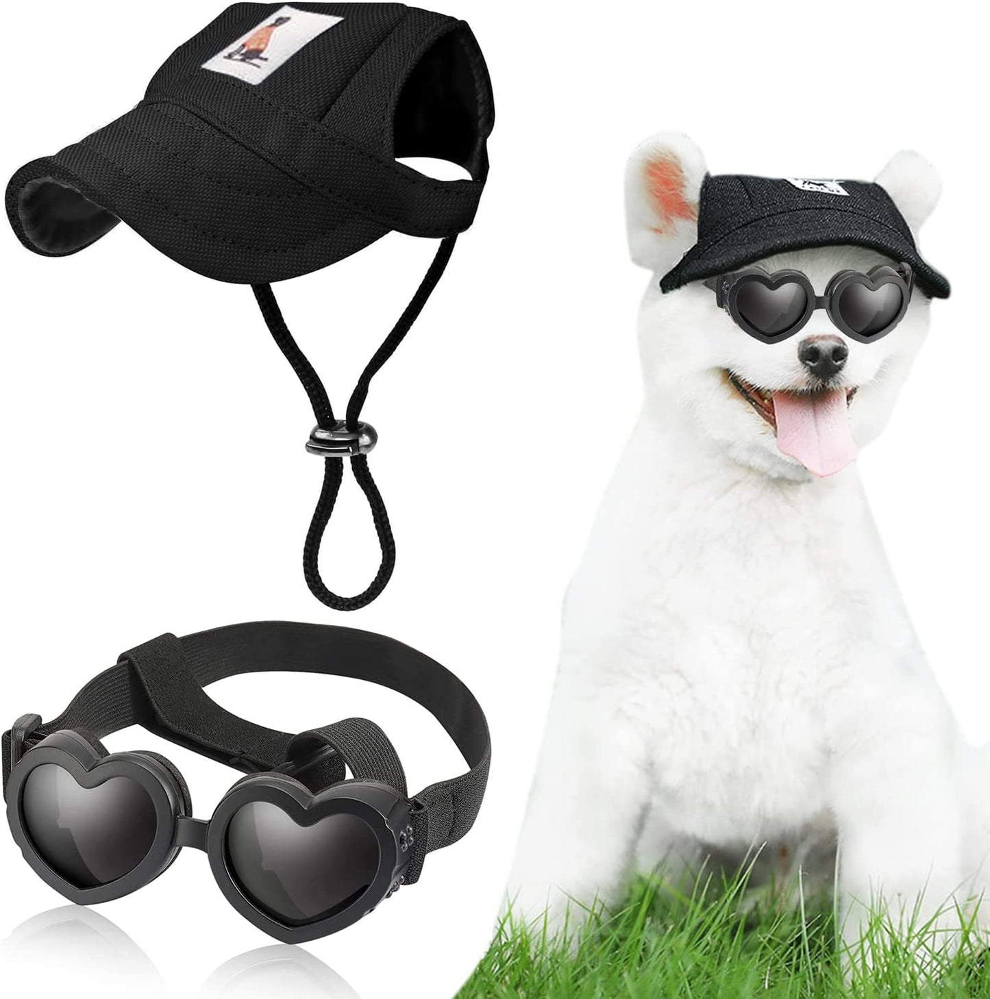 Bargain Mart - Dog Hat Baseball Cap Sun Hat with Ear Holes and  Pet Dog Sunglasses Goggles Heart Shape