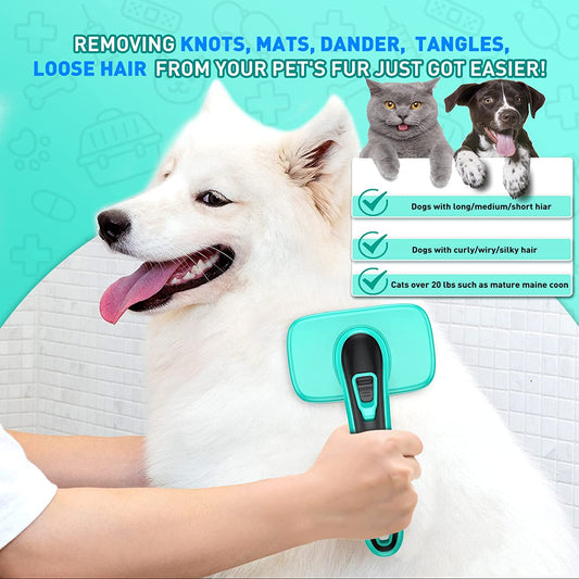 Bargain Mart - Self-Cleaning Slicker Brush for Shedding & Grooming Long Short Haired