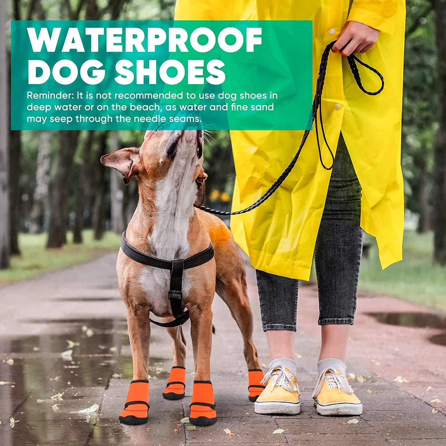 Bargain Mart - Waterproof Dog Shoes Fluorescent Orange Dog Boots Adjustable Straps and Rugged Anti-Slip Sole Paw Protectors