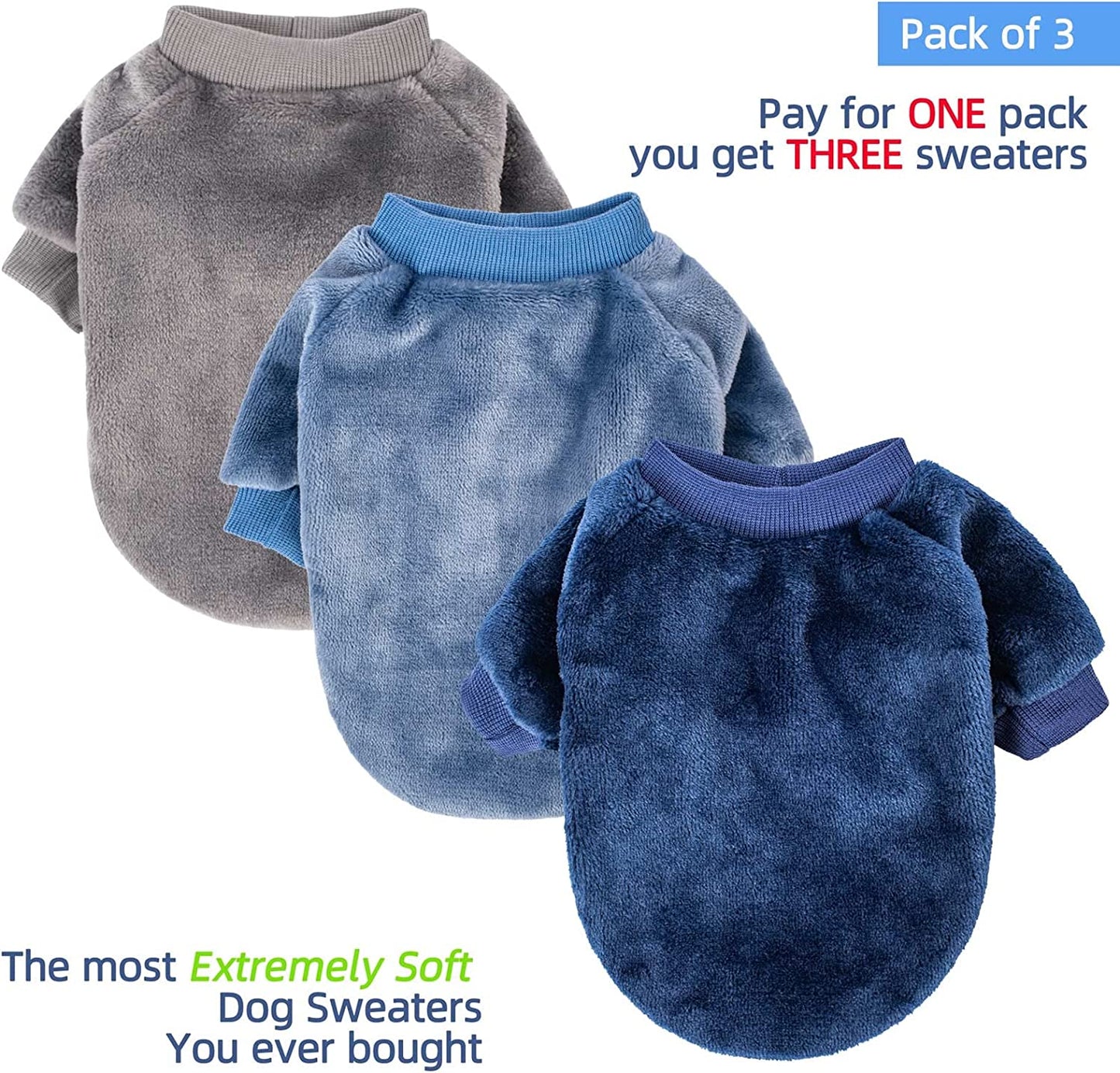 Bargain Mart - Puppy Dog Sweater, Pack of 2 or 3, Dog Coat/Jacket for Winter