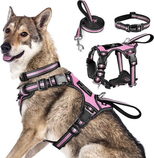 Bargain Mart - Pet Harness Collar and Leash Set, All-in-one Reflective Dog Harness No Pull with Adjustable Buckles for Puppies