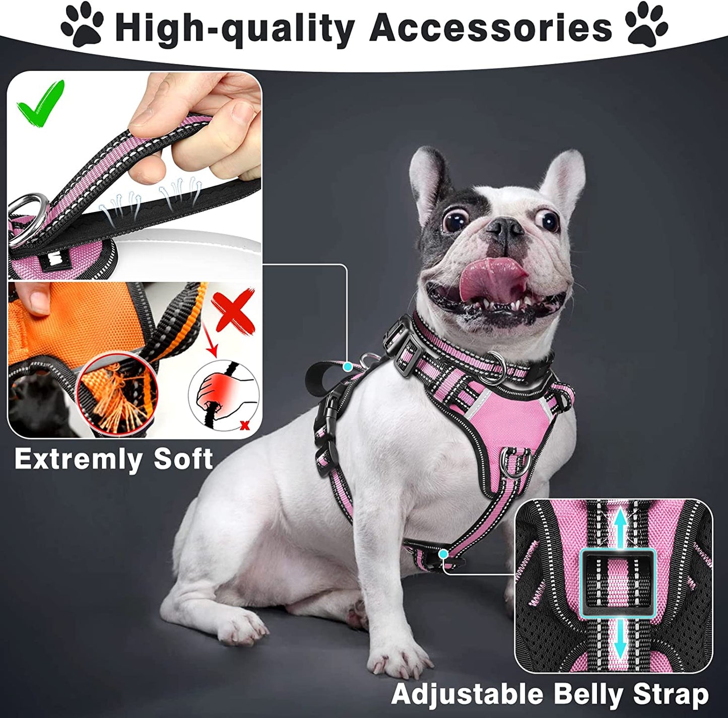 Bargain Mart - Pet Harness Collar and Leash Set, All-in-one Reflective Dog Harness No Pull with Adjustable Buckles for Puppies