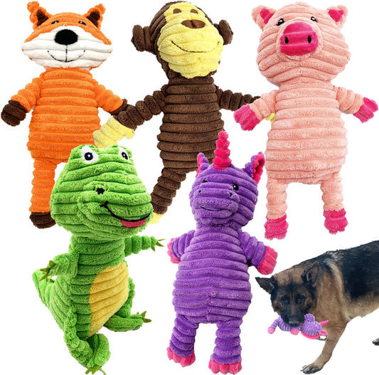 Bargain Mart - 5 Pack Dog Toys Dog Plush Toys Assortment Value Bundle Dog Squeaky Toys