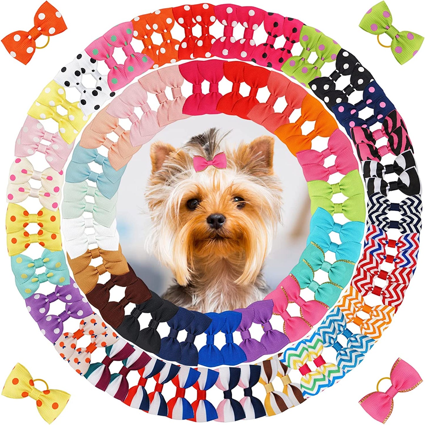 Bargain Mart - Puppy Bow with Rubber Band Colored Pet Grooming Dog Hair Accessories