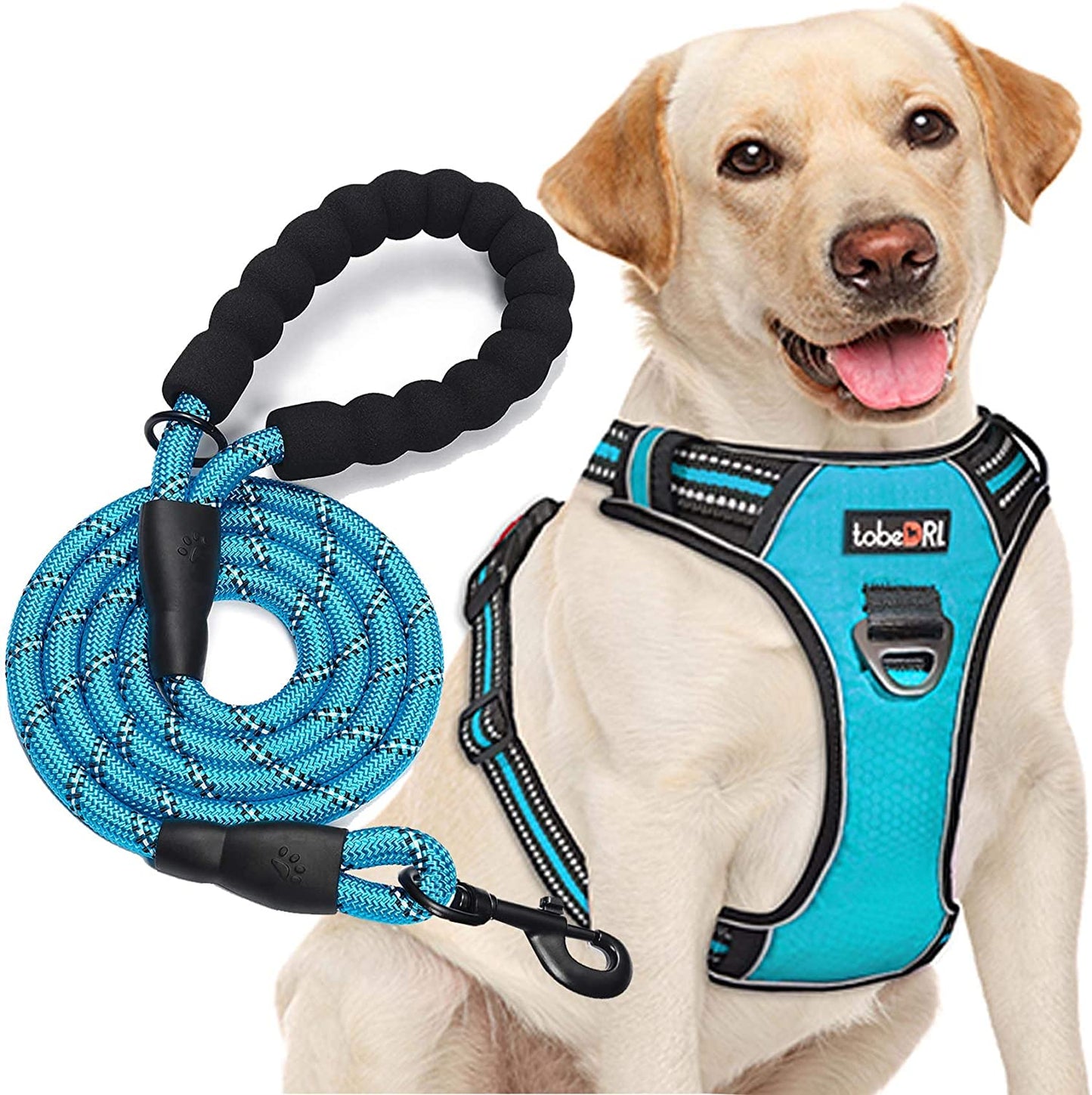 Bargain Mart - Free Heavy Duty 5ft Dog Leash No Pull Dog Harness Adjustable Reflective Oxford Easy Control Medium Large Dog Harness with A