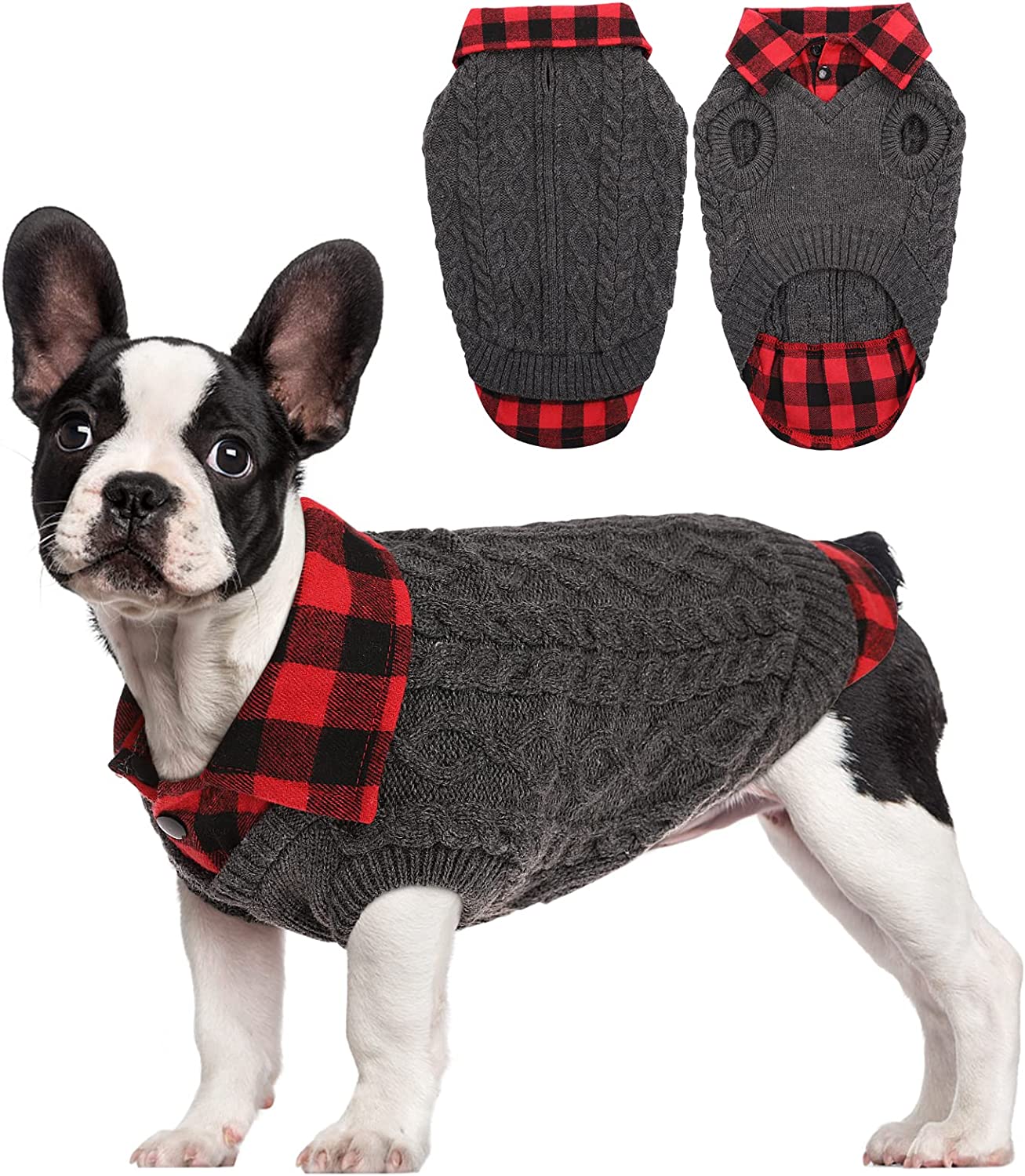 Bargain Mart - Plaid Patchwork Dog Knitwear Vest for Fall Winter, Pullover Cozy Dog Clothes Pet Cold Weather Coat Warm Apparel