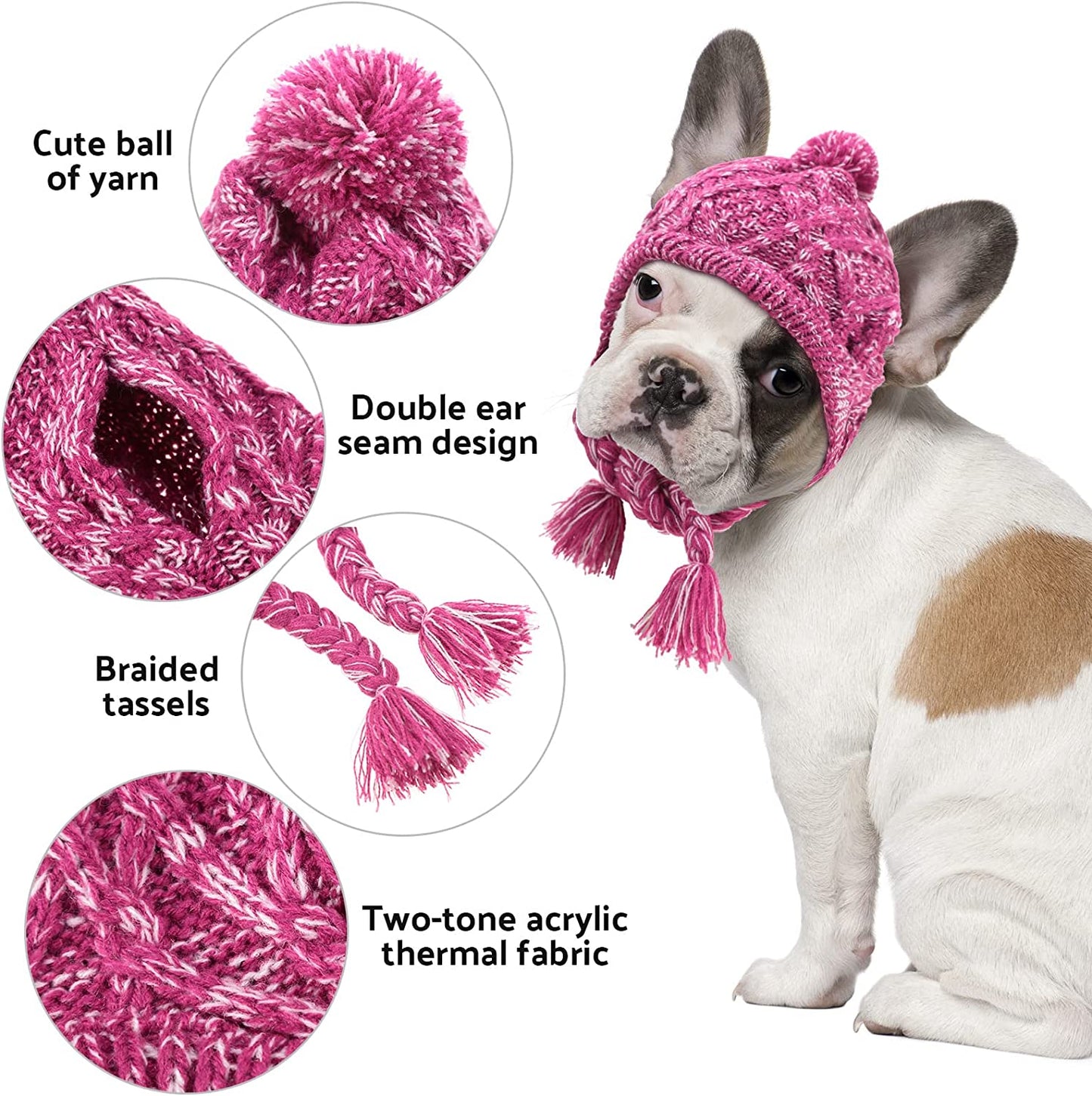 Bargain Mart - 2 Pieces Warm Pom Hat Party Knit Dog Beanie Puppy Dog Cap with Ear Holes Pet Knitted Snood Headwear for Christmas