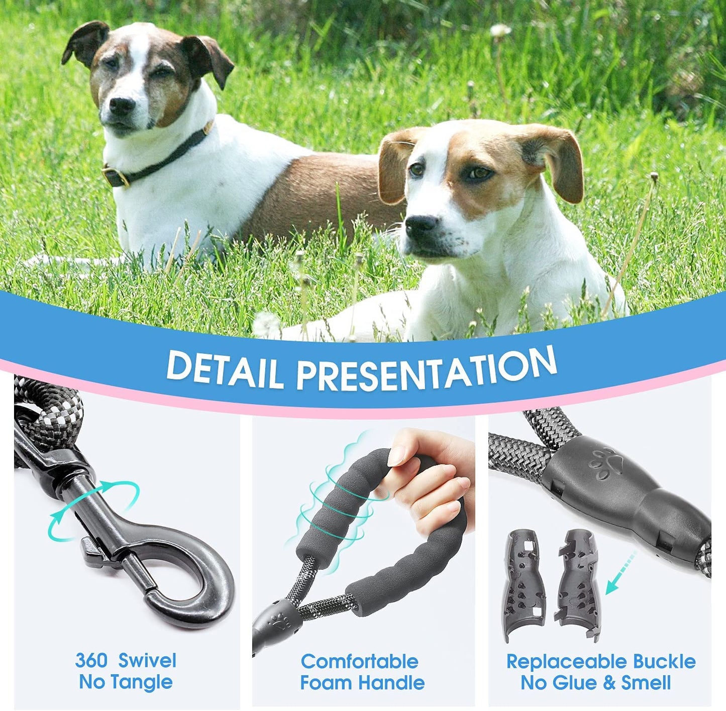 Bargain Mart - High Quality Dog Leash with Comfortable Padded Handle and Highly Reflective Threads