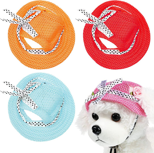 Bargain Mart - 4 Pieces Dog Princess Hat Round Brim Pet Baseball Hat Dog Mesh Porous Cap with Ear Holes Pet Outdoor Sun Protection